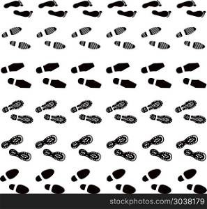 Shoes imprints, footprint and human step set. Vector illustrators brushes collection. Shoes imprints, footprint and human step set. Print shoe sole and print of boot and foot human, step footprint trail or track. Vector illustrators brushes collection