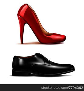 Shoes realistic set witn men and women shoes isolated vector illustration. Shoes Realistic Set