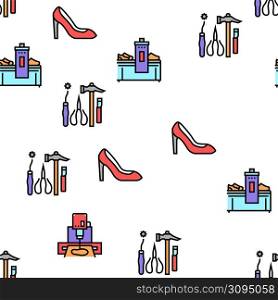 Shoes Repair Service Vector Seamless Pattern Thin Line Illustration. Shoes Repair Service Vector Seamless Pattern