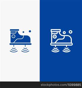 Shoes, Wifi, Service, Technology Line and Glyph Solid icon Blue banner Line and Glyph Solid icon Blue banner