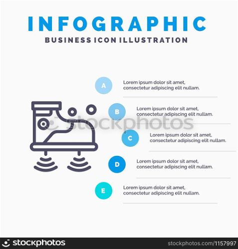 Shoes, Wifi, Service, Technology Line icon with 5 steps presentation infographics Background