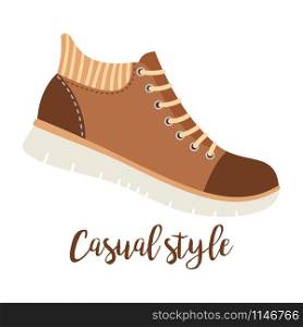 Shoes with text casual style isolated on the white background, vector illustration. Shoes with text casual style