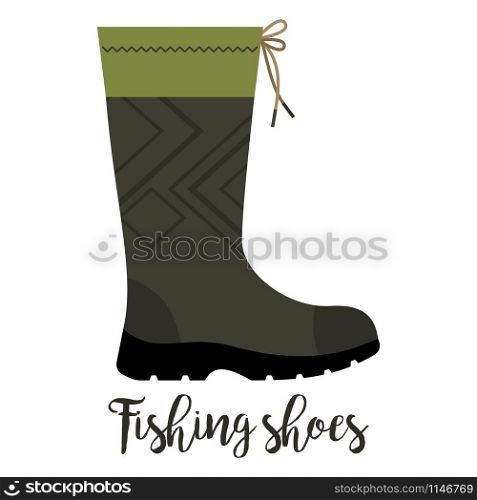 Shoes with text fishing shoes isolated on the white background, vector illustration. Fishing shoe with text icon