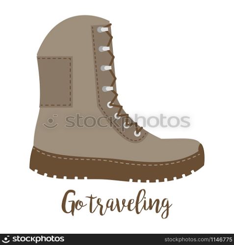 Shoes with text go traveling isolated on the white background, vector illustration. Travelling high shoe icon
