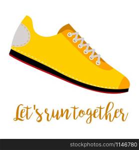 Shoes with text lets run together isolated on the white background, vector illustration. Shoes with text lets run together