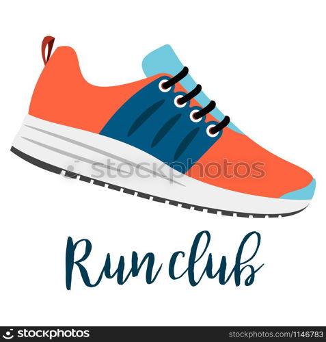 Shoes with text run club isolated on the white background, vector illustration. Shoes with text run club