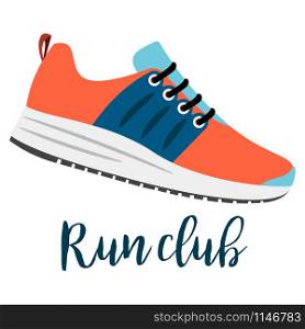 Shoes with text run club isolated on the white background, vector illustration. Shoes with text run club