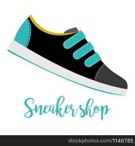 Shoes with text sneaker shop isolated on the white background, vector illustration. Shoes with text sneaker shop