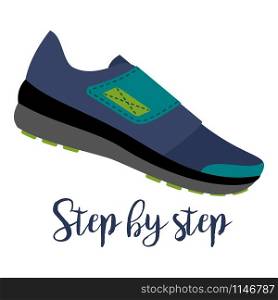 Shoes with text step by step isolated on the white background, vector illustration. Shoes with text step by step