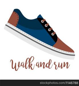 Shoes with text walk and run isolated on the white background, vector illustration. Shoes with text walk and run