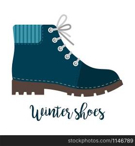 Shoes with text winter shoes isolated on the white background, vector illustration. Winter shoes icon with text