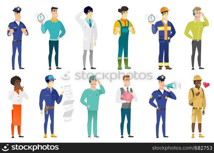 Shoked african chief-cooker covering his mouth with hand. Full length of shoked chief-cooker. Chef with shocked facial expression. Set of vector flat design illustrations isolated on white background.. Vector set of professions characters.