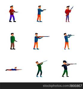 Shooter icon set. Cartoon set of 9 shooter vector icons for web design isolated on white background. Shooter icon set, cartoon style