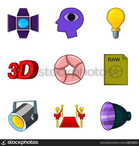 Shooting a movie icons set. Cartoon set of 9 shooting a movie vector icons for web isolated on white background. Shooting a movie icons set, cartoon style