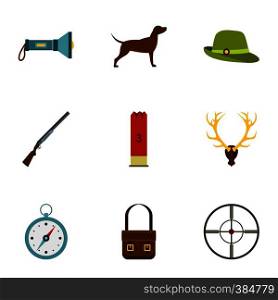 Shooting at animals icons set. Flat illustration of 9 shooting at animals vector icons for web. Shooting at animals icons set, flat style