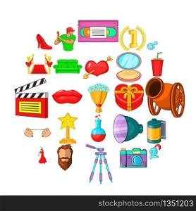 Shooting movie icons set. Cartoon set of 25 shooting movie vector icons for web isolated on white background. Shooting movie icons set, cartoon style