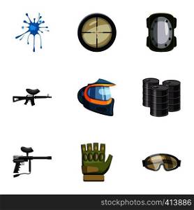 Shooting paintball icons set. Cartoon illustration of 9 shooting paintball vector icons for web. Shooting paintball icons set, cartoon style