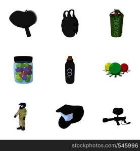 Shooting paintball icons set. Cartoon illustration of 9 shooting paintball vector icons for web. Shooting paintball icons set, cartoon style