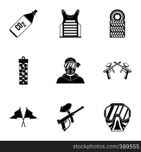 Shooting paintball icons set. Simple illustration of 9 shooting paintball vector icons for web. Shooting paintball icons set, simple style