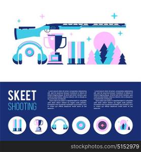 Shooting Skeet. Round icons. Set of vector design elements.