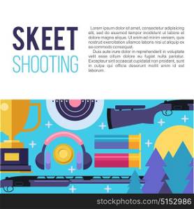 Shooting Skeet. Set of colored vector design elements with place for text. Vector illustration.