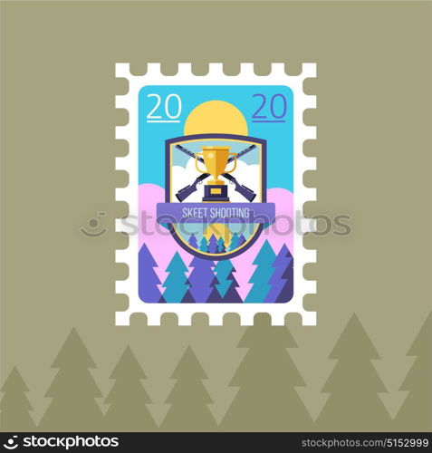 Shooting. Sports Cup and rifles. Vector illustration of a postage stamp.
