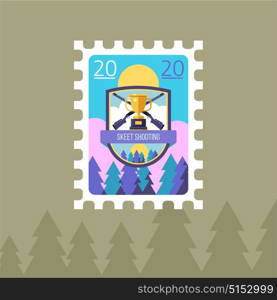Shooting. Sports Cup and rifles. Vector illustration of a postage stamp.
