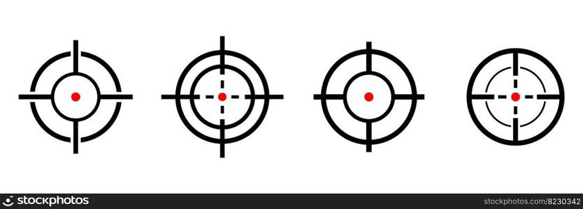 Shooting target destination set. Aim sniper shoot group. Focus cursor bull eye mark collection. Vector isolated on white.. Shooting target destination set. Aim sniper shoot group.