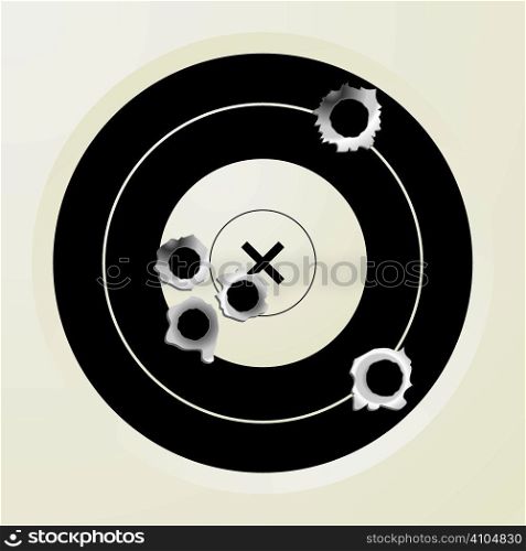 shooting target in black and off white with bullet holes