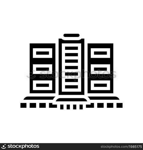 shop and shopping center building glyph icon vector. shop and shopping center building sign. isolated contour symbol black illustration. shop and shopping center building glyph icon vector illustration