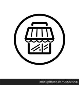 Shop building. Simple store. Marketplace. Commerce outline icon in a circle. Isolated vector illustration