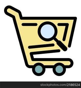 Shop cart magnifier icon. Outline shop cart magnifier vector icon color flat isolated. Shop cart magnifier icon color outline vector