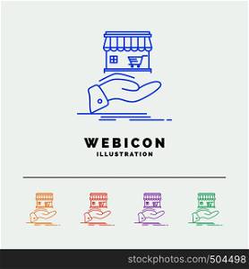 shop, donate, shopping, online, hand 5 Color Line Web Icon Template isolated on white. Vector illustration. Vector EPS10 Abstract Template background