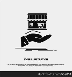 shop, donate, shopping, online, hand Icon. glyph vector gray symbol for UI and UX, website or mobile application. Vector EPS10 Abstract Template background