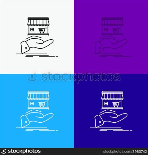 shop, donate, shopping, online, hand Icon Over Various Background. Line style design, designed for web and app. Eps 10 vector illustration