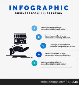 shop, donate, shopping, online, hand Infographics Template for Website and Presentation. GLyph Gray icon with Blue infographic style vector illustration.. Vector EPS10 Abstract Template background