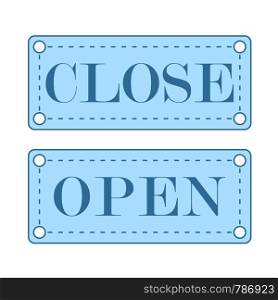 Shop Door Open And Closed Icon. Thin Line With Blue Fill Design. Vector Illustration.