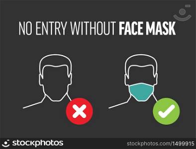 Shop entrance prevention instruction poster template - no entry without face mask flyer or poster - dark version