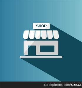 Shop icon with shadow on a blue background