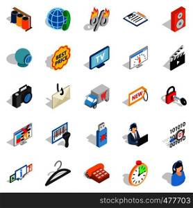 Shop icons set. Isometric set of 25 shop vector icons for web isolated on white background. Shop icons set, isometric style