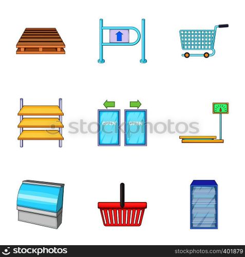 Shop, market, icons set. Cartoon illustration of 9 shop, market vector icons for web. Shop, market icons set, cartoon style