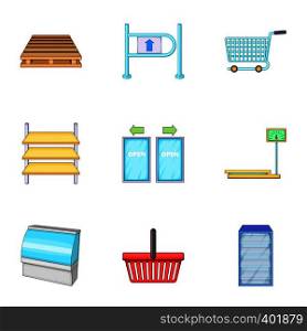 Shop, market, icons set. Cartoon illustration of 9 shop, market vector icons for web. Shop, market icons set, cartoon style