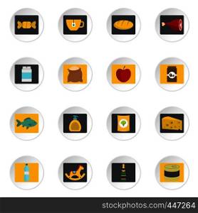 Shop navigation foods icons set in flat style isolated vector icons set illustration. Shop navigation foods icons set in flat style