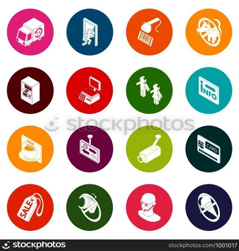 Shop navigation foods icons set vector colorful circles isolated on white background . Shop navigation foods icons set colorful circles vector