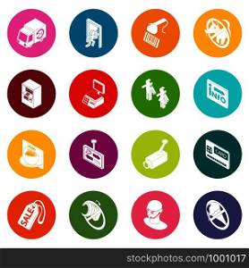 Shop navigation foods icons set vector colorful circles isolated on white background . Shop navigation foods icons set colorful circles vector