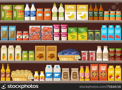 Shop of organic products. Supermarket. Vector illustration