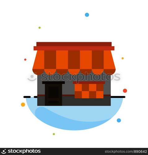 Shop, Online, Market, Store, Building Abstract Flat Color Icon Template