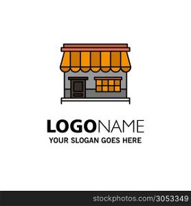 Shop, Online, Market, Store, Building Business Logo Template. Flat Color
