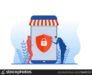 Shop online store banking security, secure online shopping,vector illustrator