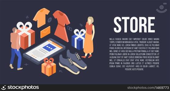 Shop store concept banner. Isometric illustration of shop store vector concept banner for web design. Shop store concept banner, isometric style